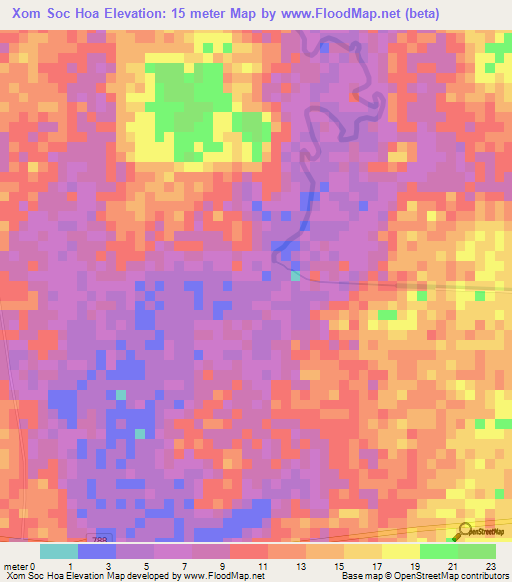 Xom Soc Hoa,Vietnam Elevation Map