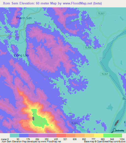 Xom Sem,Vietnam Elevation Map