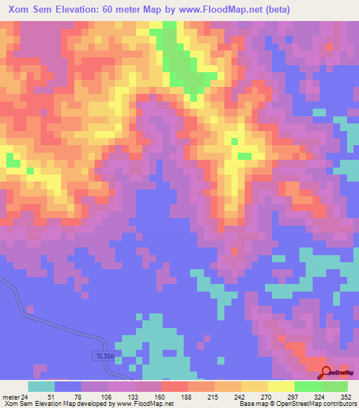 Xom Sem,Vietnam Elevation Map