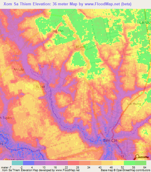 Xom Sa Thiem,Vietnam Elevation Map