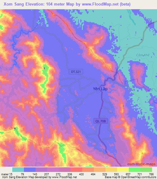 Xom Sang,Vietnam Elevation Map