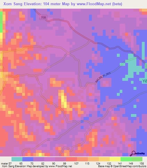 Xom Sang,Vietnam Elevation Map