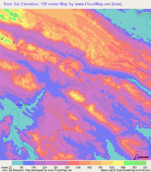 Xom Sai,Vietnam Elevation Map