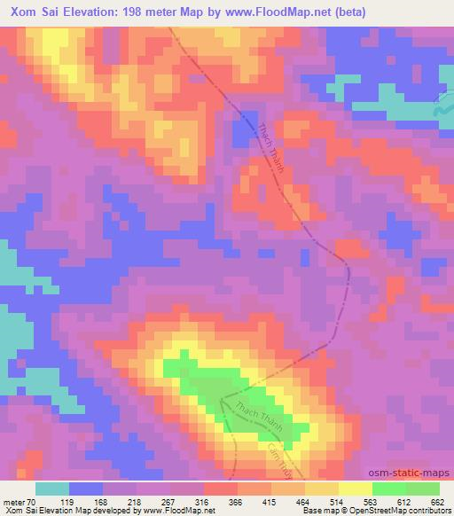 Xom Sai,Vietnam Elevation Map