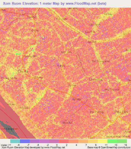 Xom Ruom,Vietnam Elevation Map