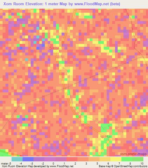 Xom Ruom,Vietnam Elevation Map