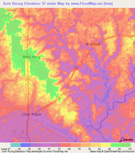 Xom Ruong,Vietnam Elevation Map