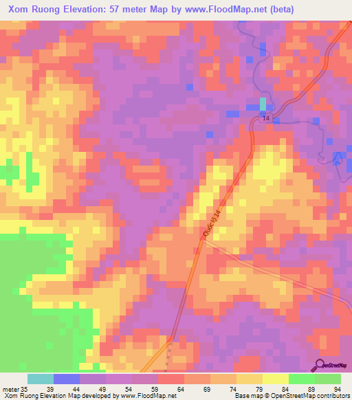 Xom Ruong,Vietnam Elevation Map