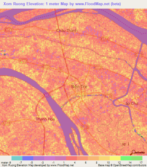 Xom Ruong,Vietnam Elevation Map