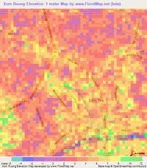 Xom Ruong,Vietnam Elevation Map