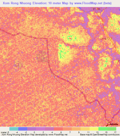 Xom Rong Nhuong,Vietnam Elevation Map