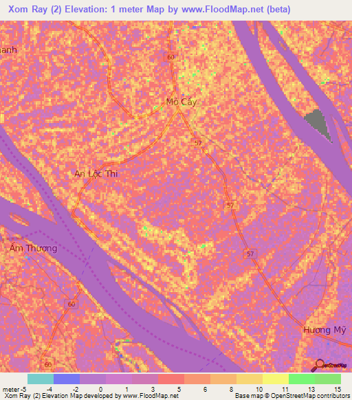 Xom Ray (2),Vietnam Elevation Map