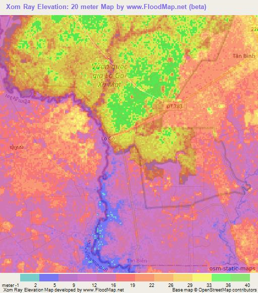 Xom Ray,Vietnam Elevation Map