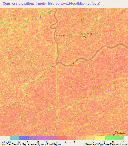 Xom Ray,Vietnam Elevation Map