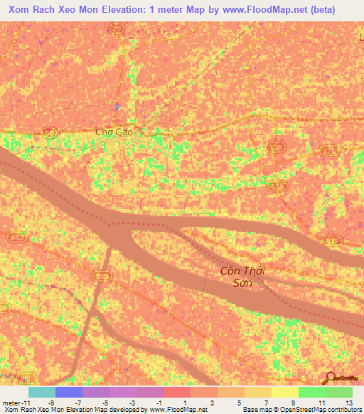 Xom Rach Xeo Mon,Vietnam Elevation Map