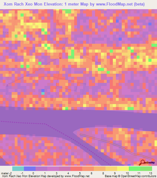 Xom Rach Xeo Mon,Vietnam Elevation Map