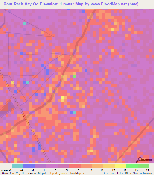 Xom Rach Vay Oc,Vietnam Elevation Map