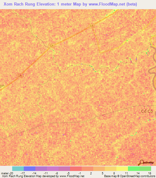 Xom Rach Rung,Vietnam Elevation Map