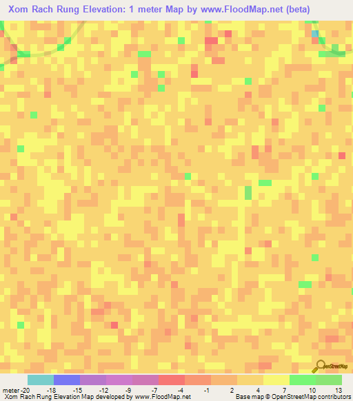 Xom Rach Rung,Vietnam Elevation Map