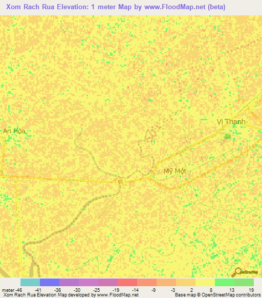 Xom Rach Rua,Vietnam Elevation Map