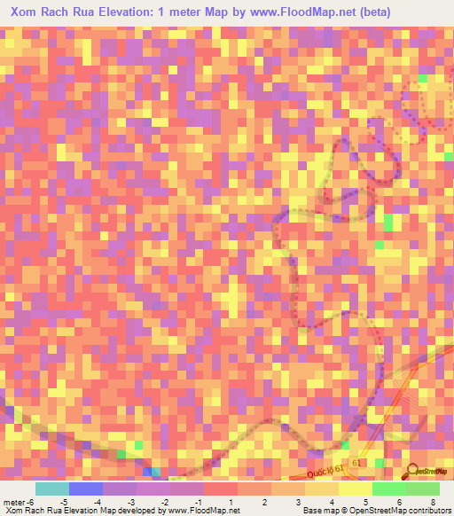 Xom Rach Rua,Vietnam Elevation Map