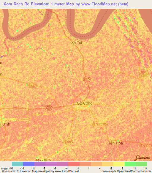 Xom Rach Ro,Vietnam Elevation Map