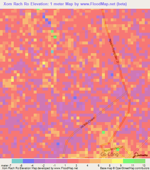 Xom Rach Ro,Vietnam Elevation Map