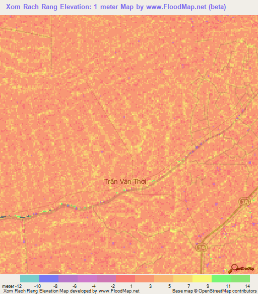 Xom Rach Rang,Vietnam Elevation Map