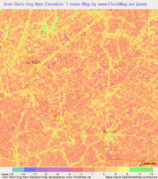 Xom Rach Ong Nam,Vietnam Elevation Map