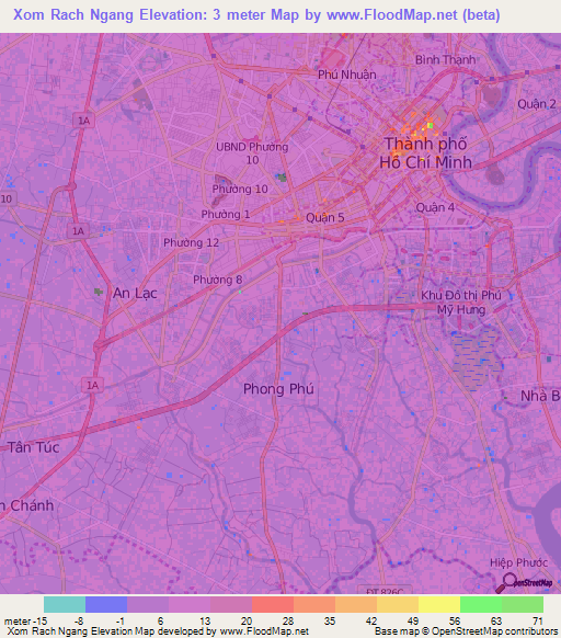 Xom Rach Ngang,Vietnam Elevation Map