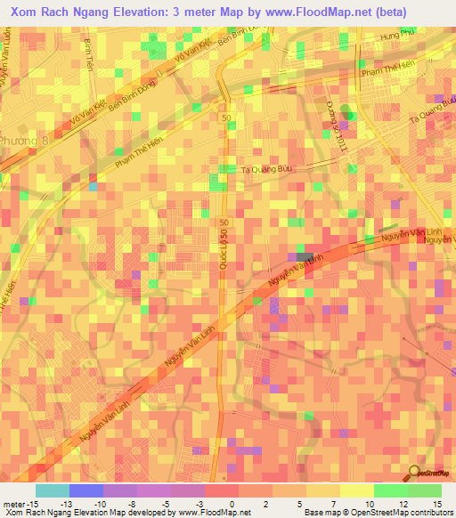 Xom Rach Ngang,Vietnam Elevation Map