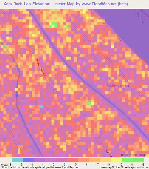 Xom Rach Lon,Vietnam Elevation Map