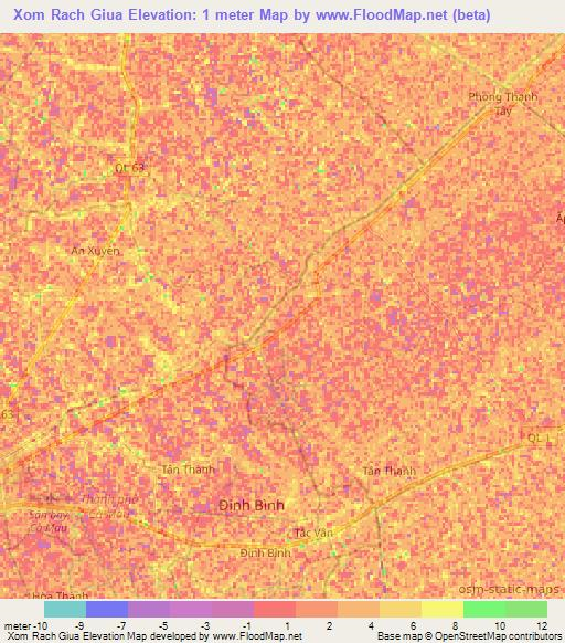 Xom Rach Giua,Vietnam Elevation Map