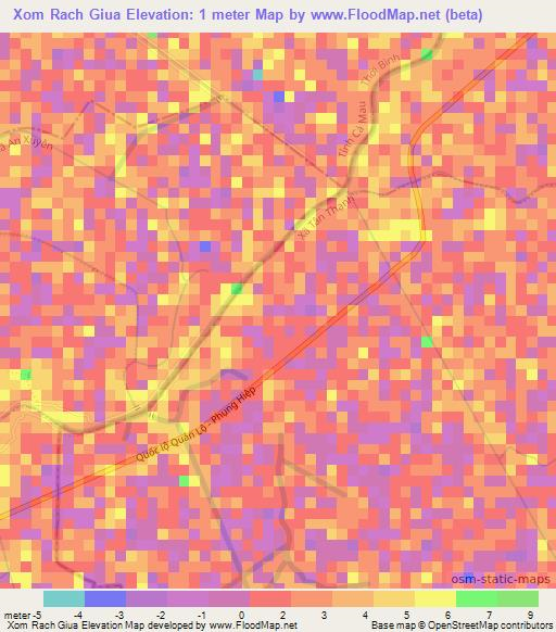 Xom Rach Giua,Vietnam Elevation Map