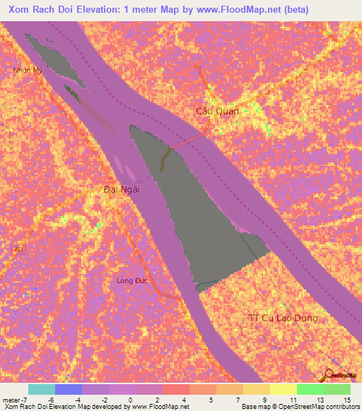 Xom Rach Doi,Vietnam Elevation Map