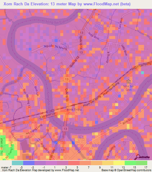 Xom Rach Da,Vietnam Elevation Map