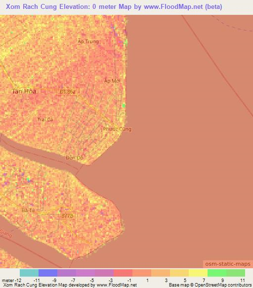 Xom Rach Cung,Vietnam Elevation Map