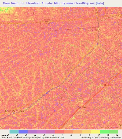 Xom Rach Cui,Vietnam Elevation Map