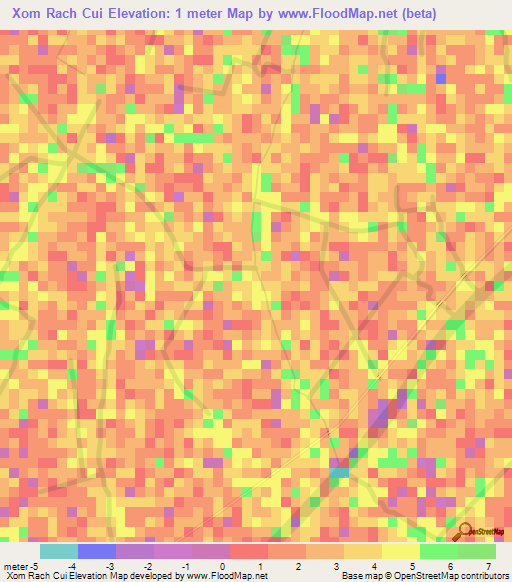 Xom Rach Cui,Vietnam Elevation Map