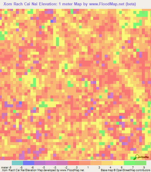 Xom Rach Cai Nai,Vietnam Elevation Map