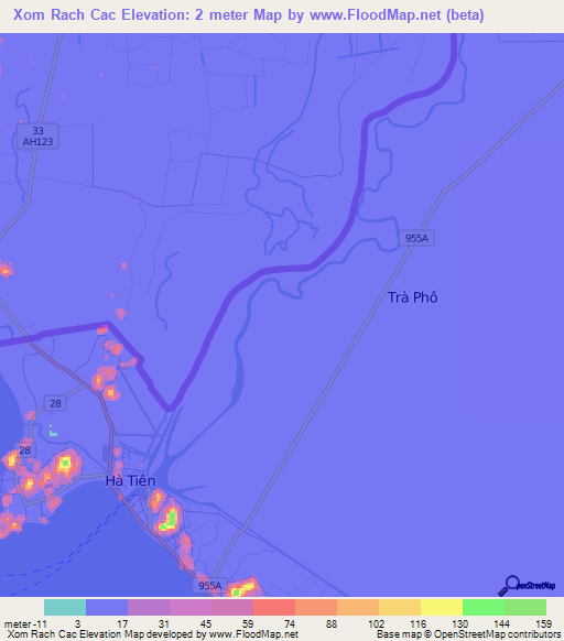 Xom Rach Cac,Vietnam Elevation Map