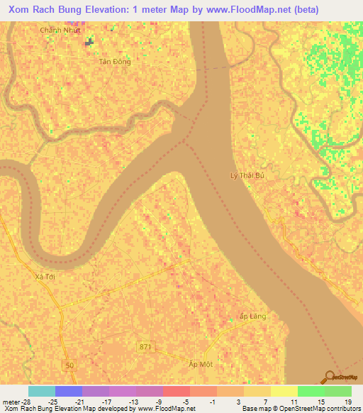 Xom Rach Bung,Vietnam Elevation Map