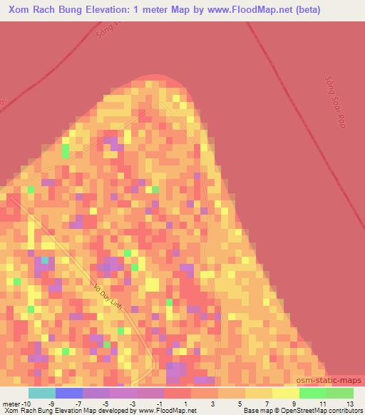 Xom Rach Bung,Vietnam Elevation Map