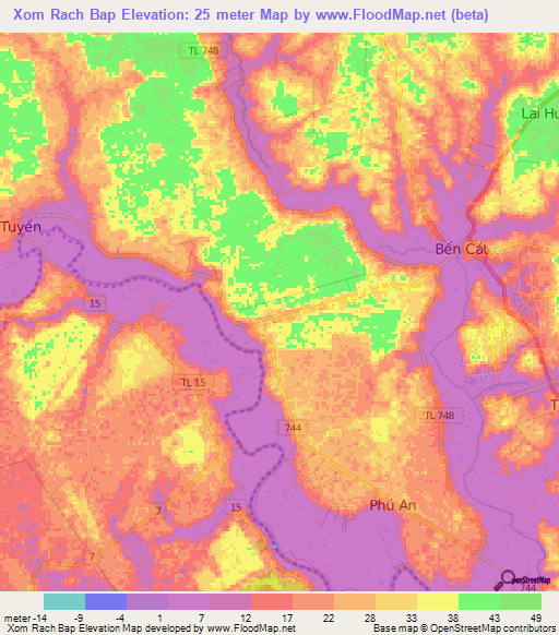 Xom Rach Bap,Vietnam Elevation Map