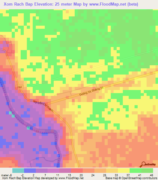 Xom Rach Bap,Vietnam Elevation Map