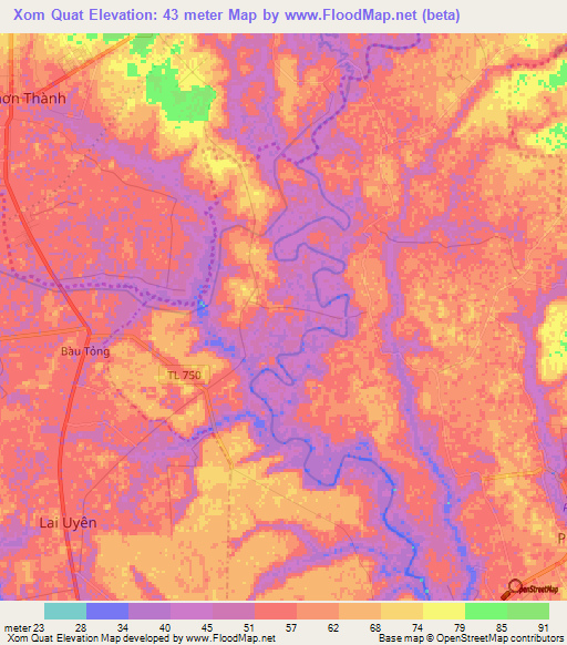 Xom Quat,Vietnam Elevation Map