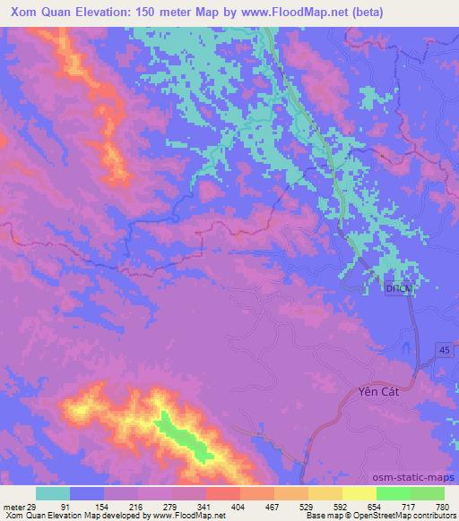 Xom Quan,Vietnam Elevation Map