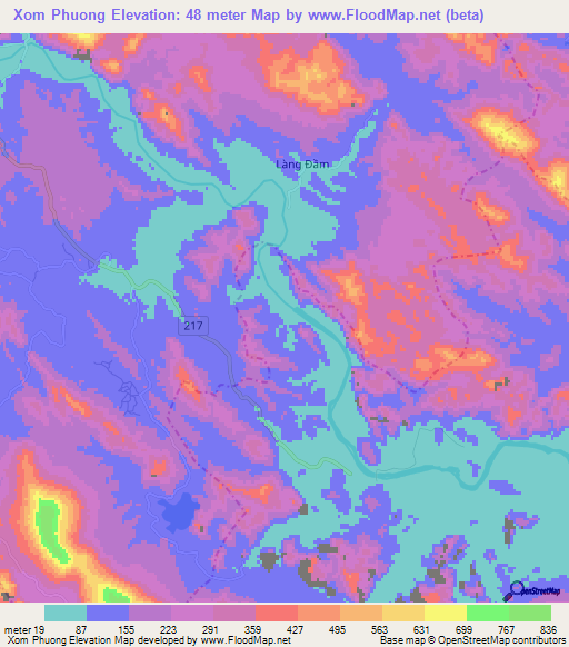 Xom Phuong,Vietnam Elevation Map