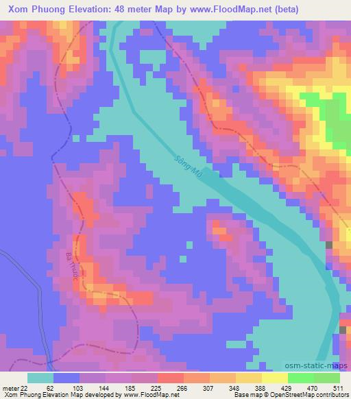 Xom Phuong,Vietnam Elevation Map