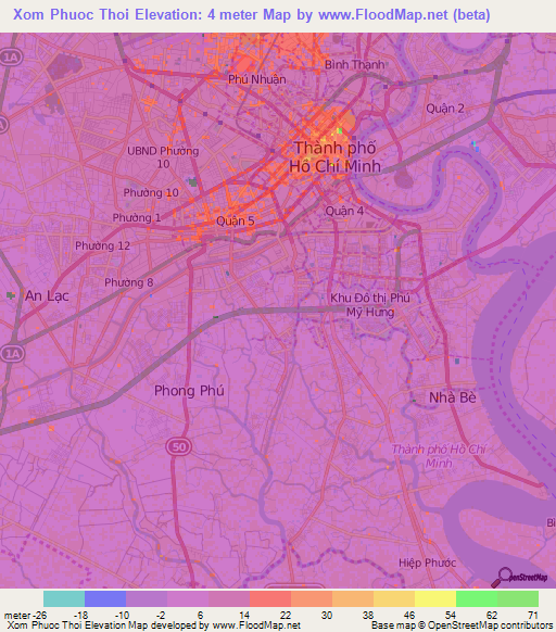 Xom Phuoc Thoi,Vietnam Elevation Map